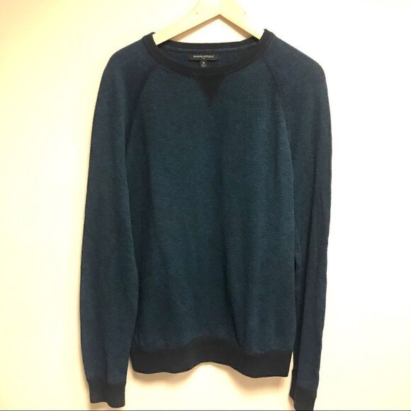 Banana Republic dark teal and blue cotton crew sweater.  M - Picture 1 of 7